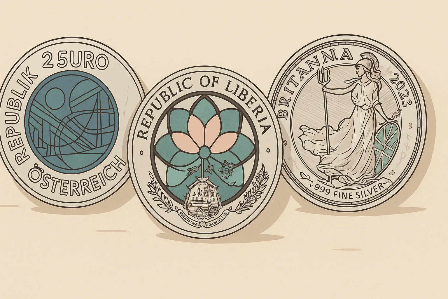 A collage of notable coin designs from the 2020s.